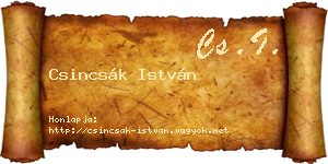 Csincsák István névjegykártya
